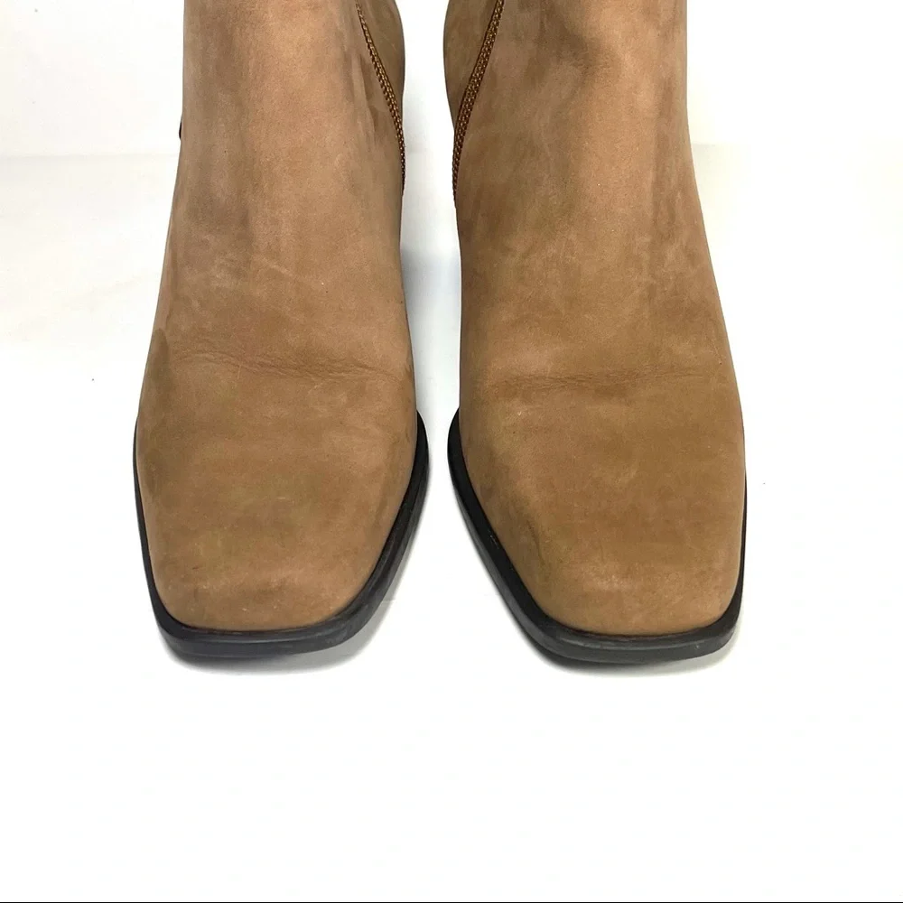 Etienne Aigner Saddle Ankle Boots‎ Square Toe Brown Leather Zip Up Size 8M